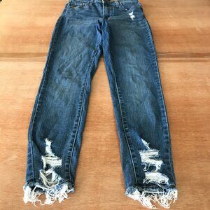 Just Black Denim Skinny Jeans Women 28 Blue Mid Rise Distressed Raw Hem Stretch